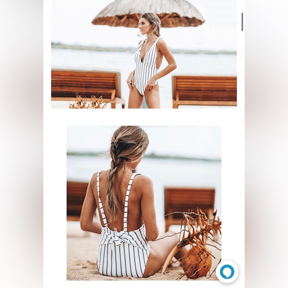 Women’s Deep V Striped One Piece Swimsuit